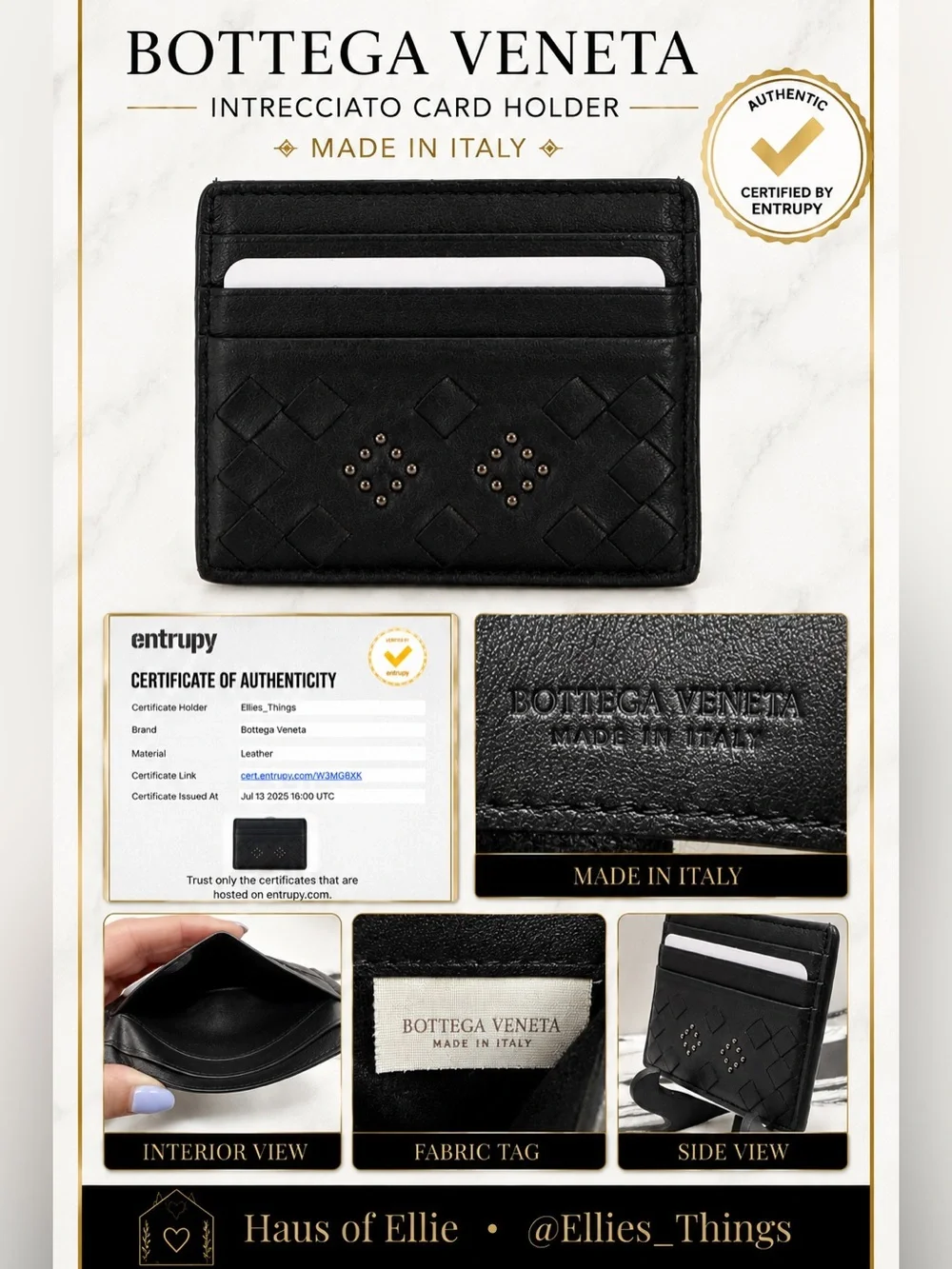 Bottega Veneta Black Intrecciato Leather Card Holder Wallet Authenticated